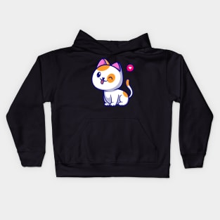 Cute Cat Sitting Cartoon Illustration Kids Hoodie